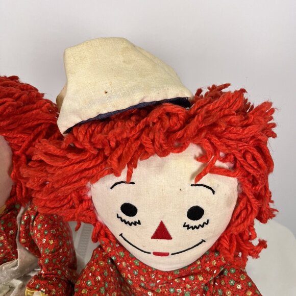 Vintage 60s 70s Raggedy Ann & Andy Plush Dolls Knickerbocker 26" Embroidered - Picture 4 of 11